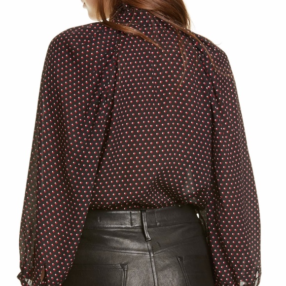 NWT FRAME Grace Heart Print Ruffle Trim Silk Top - Picture 3 of 5